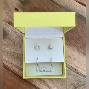 NIB NANETTE LEPORE - TWO PAIRS sterling cz crystal earrings, round halo & hoops